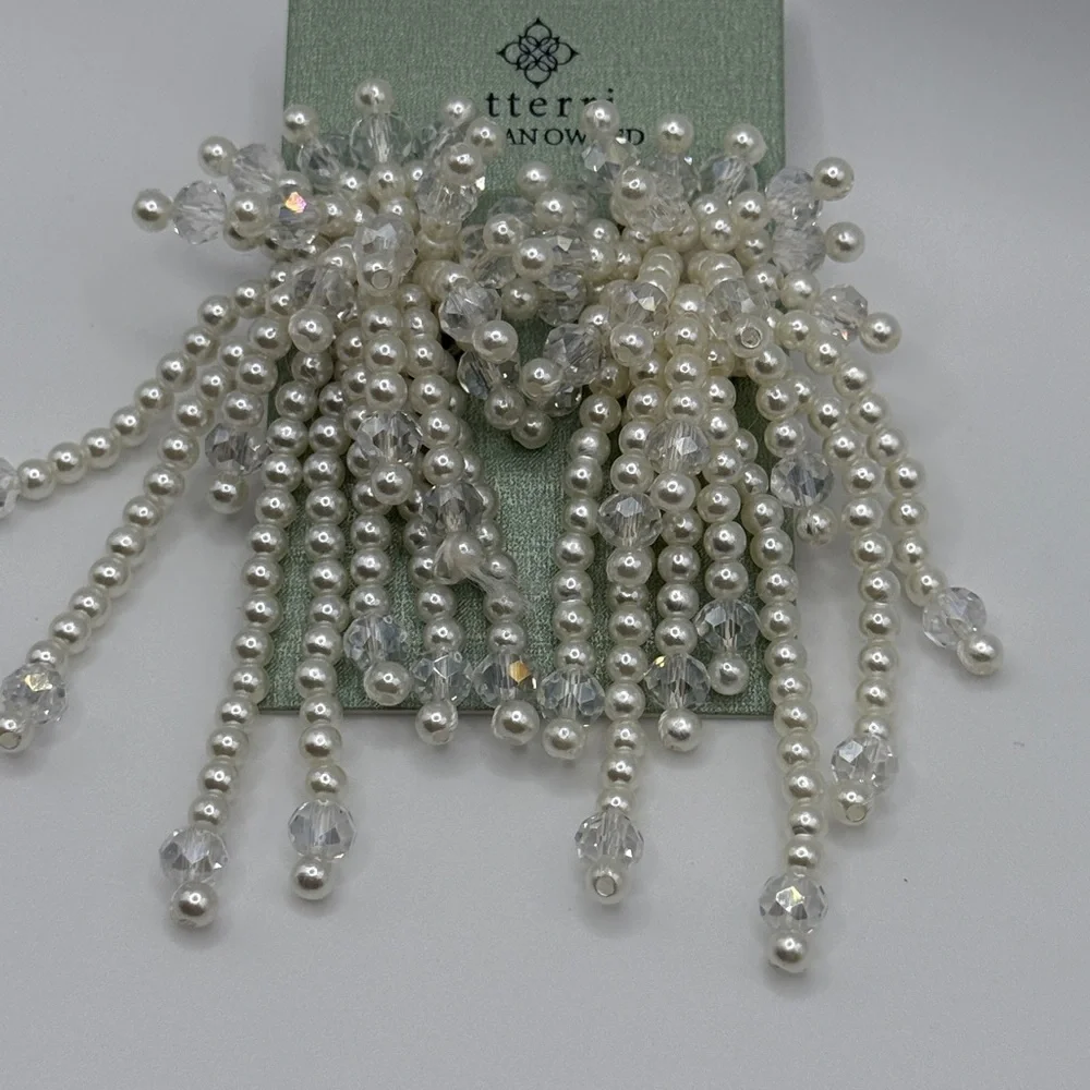 White and Silver Beaded Earrings - Picture 7 of 7